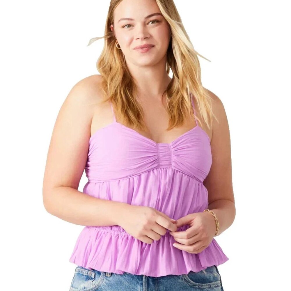 Steve Madden Solange Top L NWT Purple Ruched Peplum Blouse Spaghetti Strap